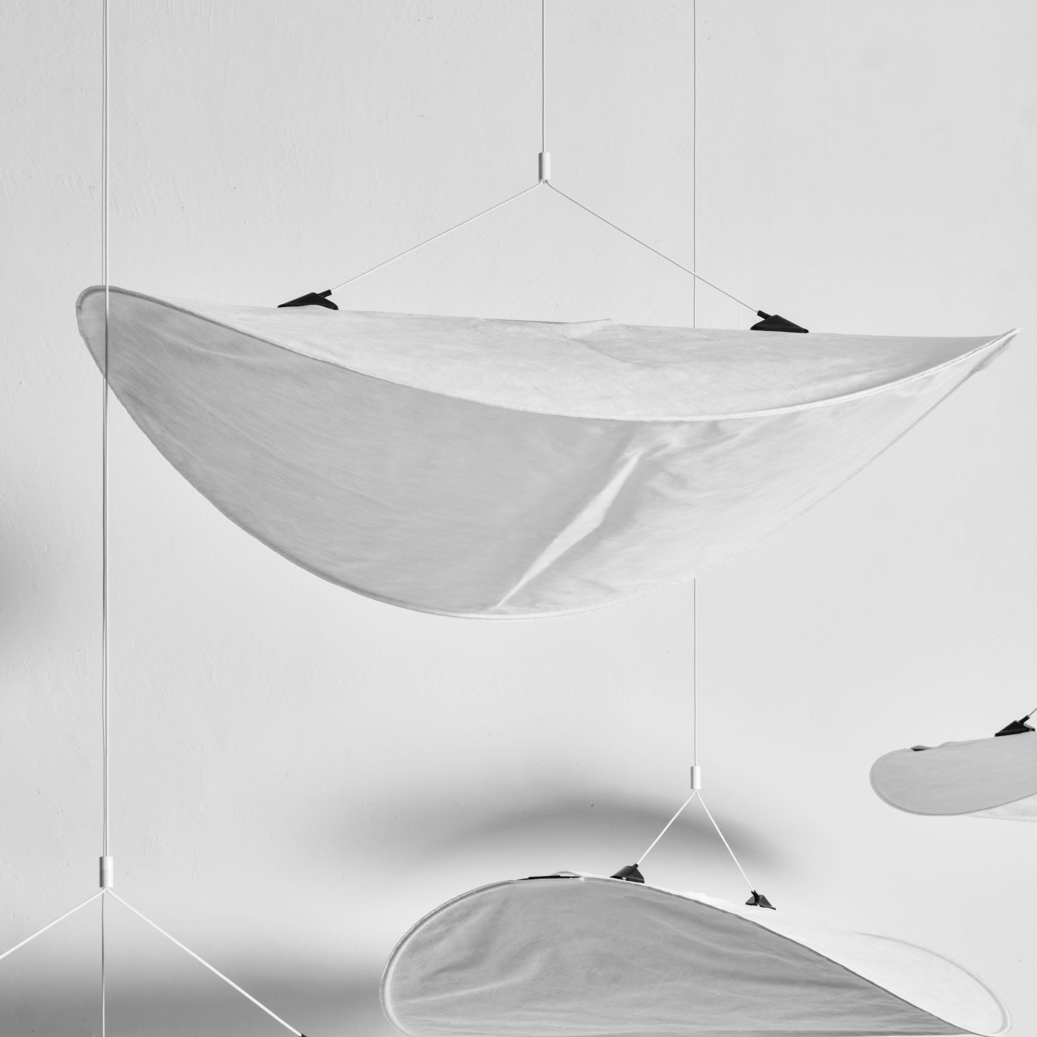 Tense Pendant Light, Tyvek Paper Shade, White and Black, Warm Dimmable