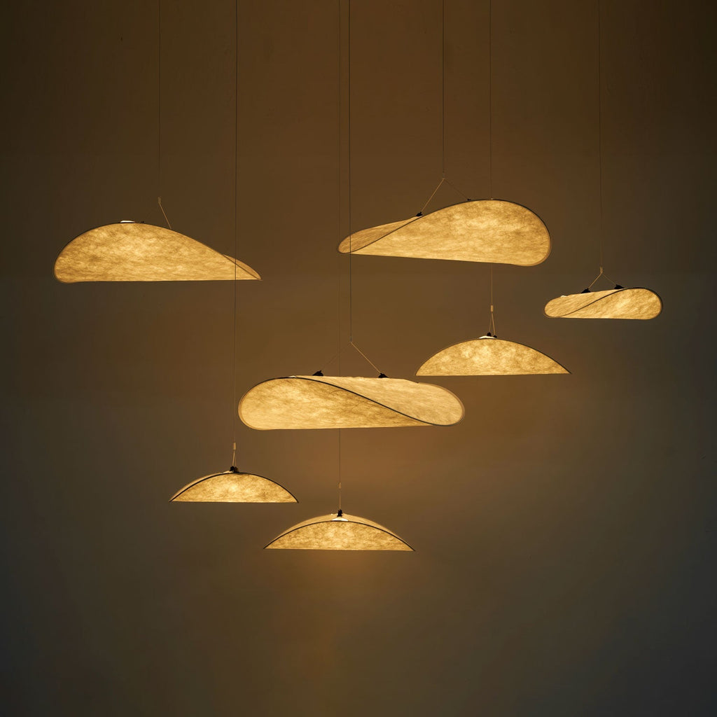 Tense Pendant Light, Tyvek Paper Shade, White and Black, Warm Dimmable