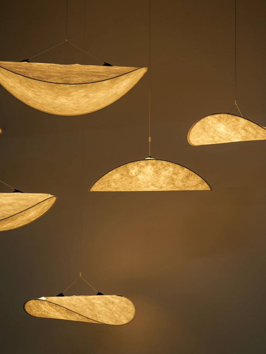 Tense Pendant Light, Tyvek Paper Shade, White and Black, Warm Dimmable