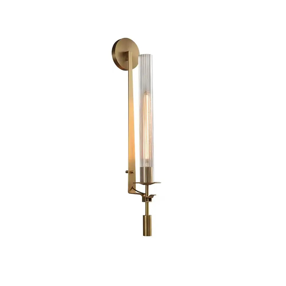Wall Sconce, Solid Brass, Ribbed Clear Glass, E27, French Classicism