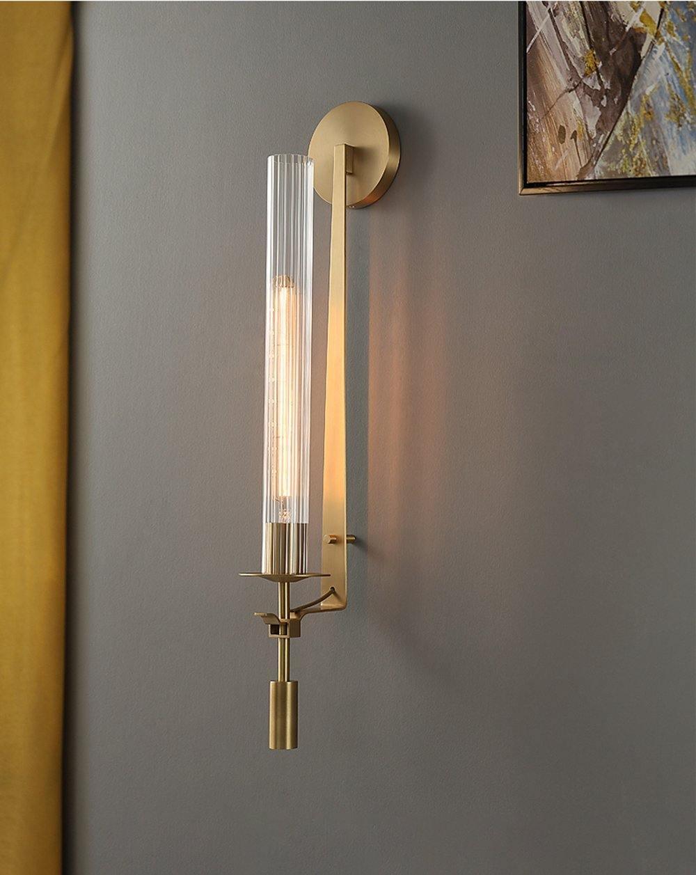 Wall Sconce, Solid Brass, Ribbed Clear Glass, E27, French Classicism