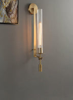 Wall Sconce, Solid Brass, Ribbed Clear Glass, E27, French Classicism