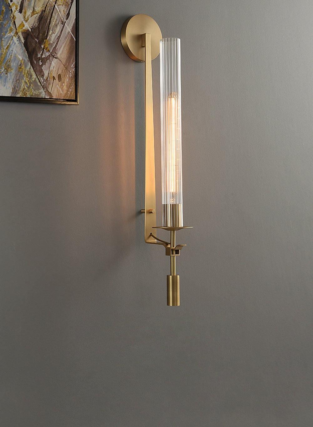 Wall Sconce, Solid Brass, Ribbed Clear Glass, E27, French Classicism
