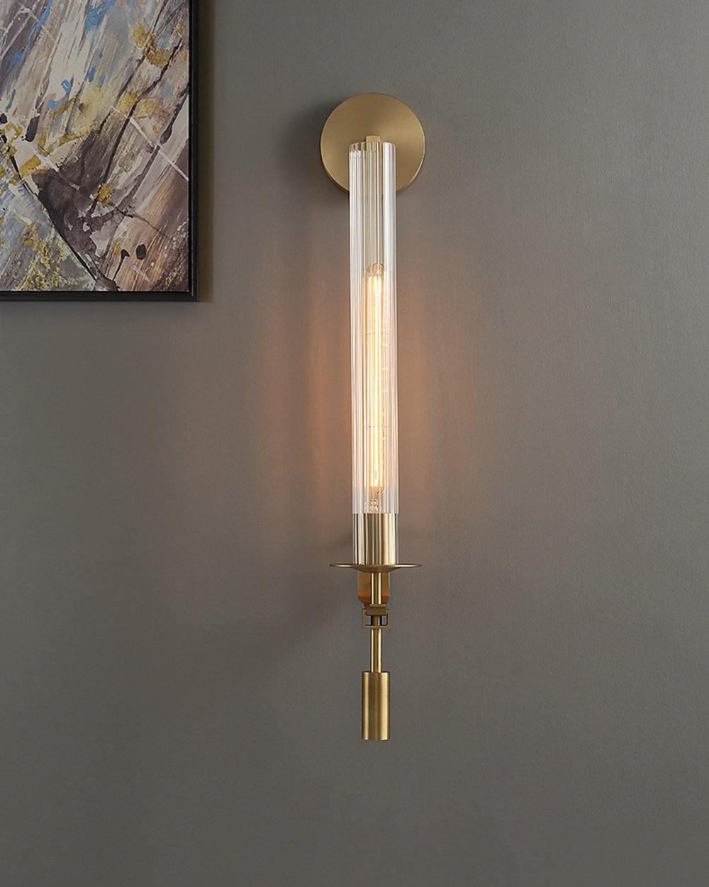 Wall Sconce, Solid Brass, Ribbed Clear Glass, E27, French Classicism