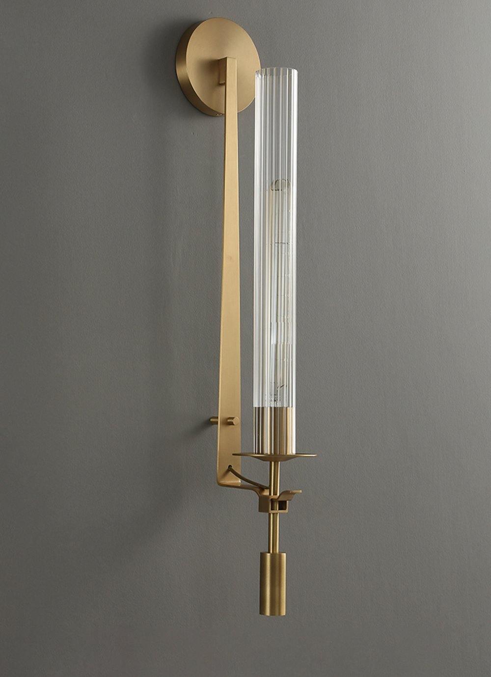 Wall Sconce, Solid Brass, Ribbed Clear Glass, E27, French Classicism