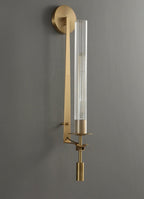 Wall Sconce, Solid Brass, Ribbed Clear Glass, E27, French Classicism