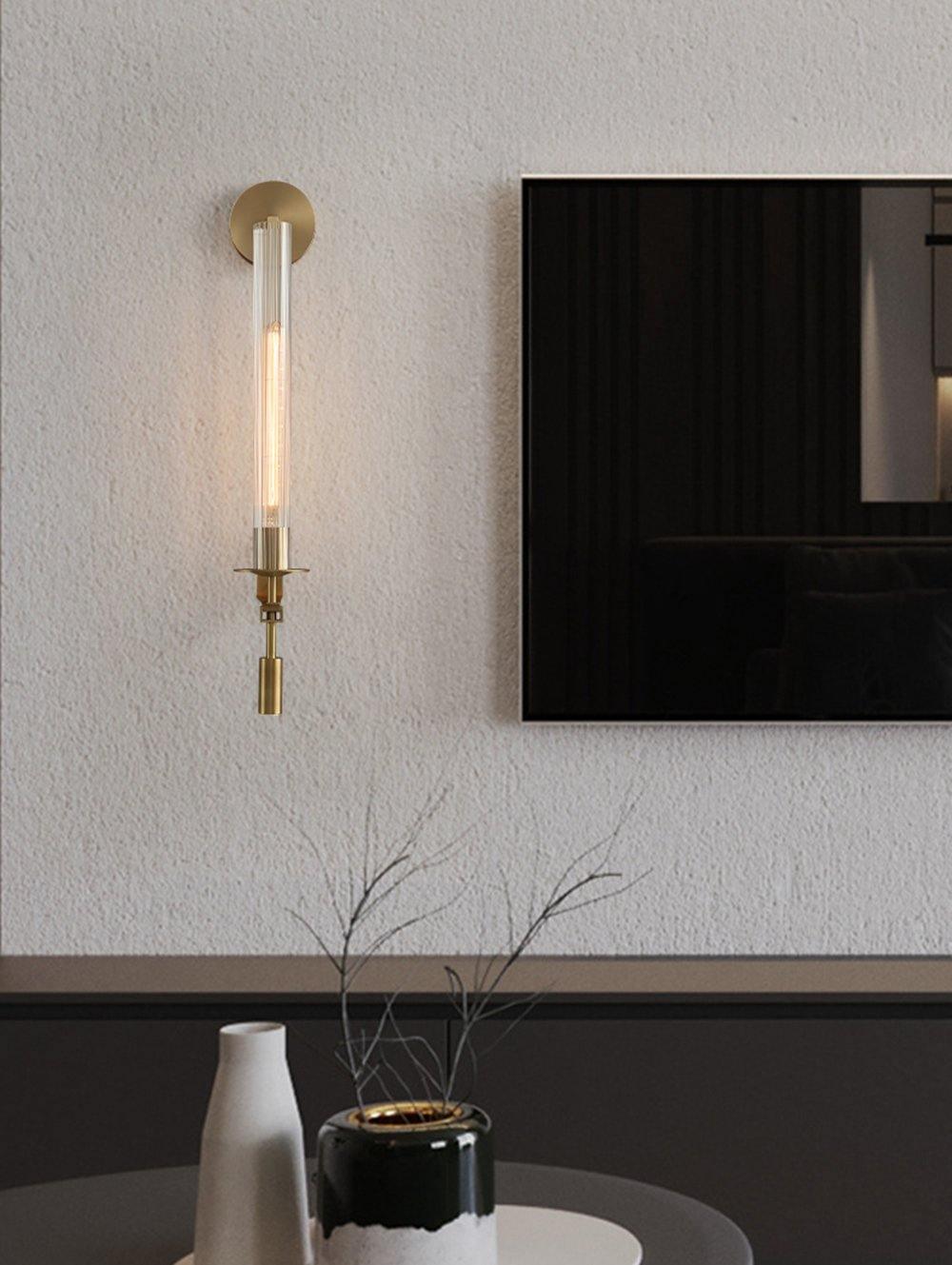 Wall Sconce, Solid Brass, Ribbed Clear Glass, E27, French Classicism