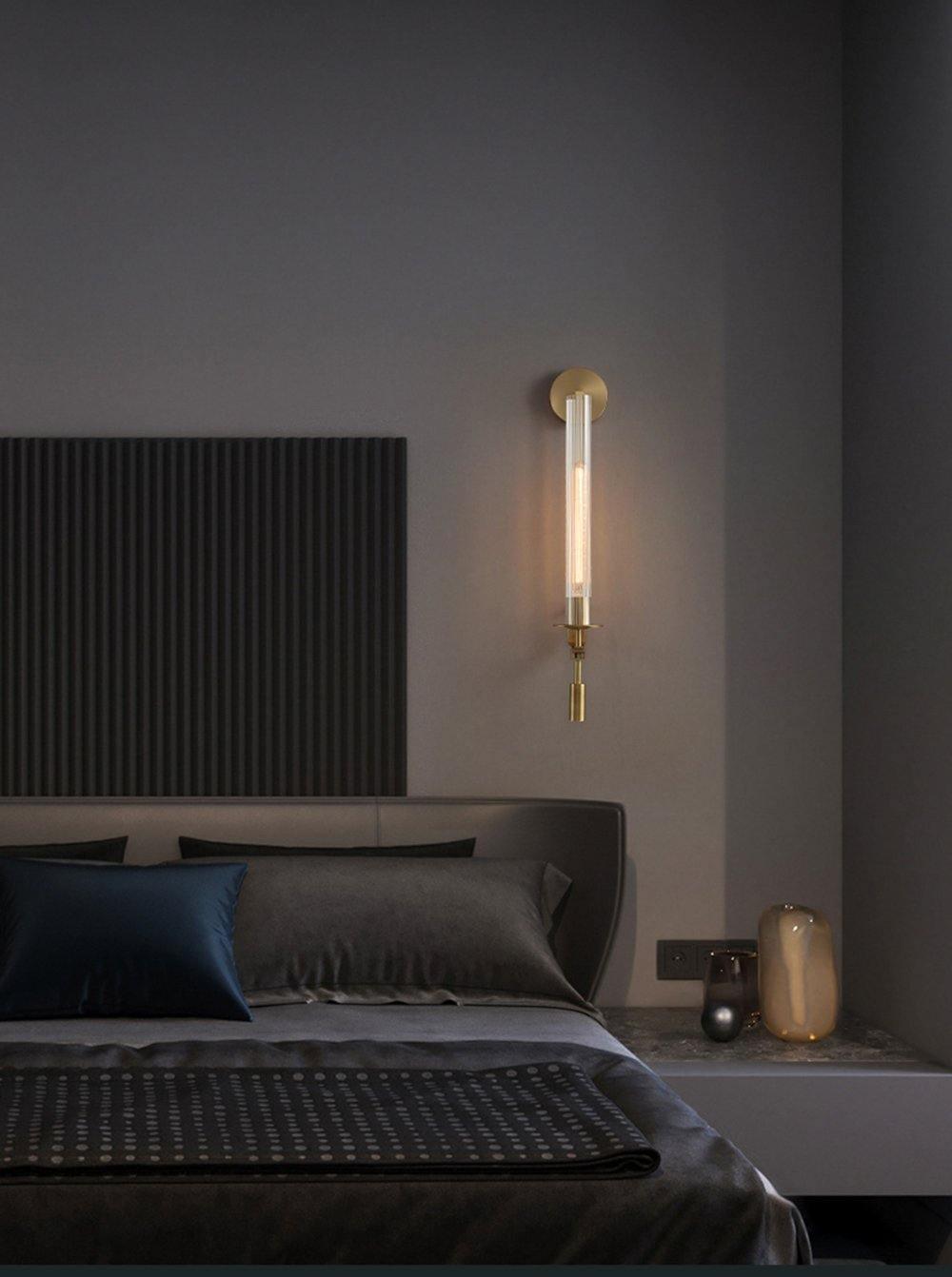 Wall Sconce, Solid Brass, Ribbed Clear Glass, E27, French Classicism