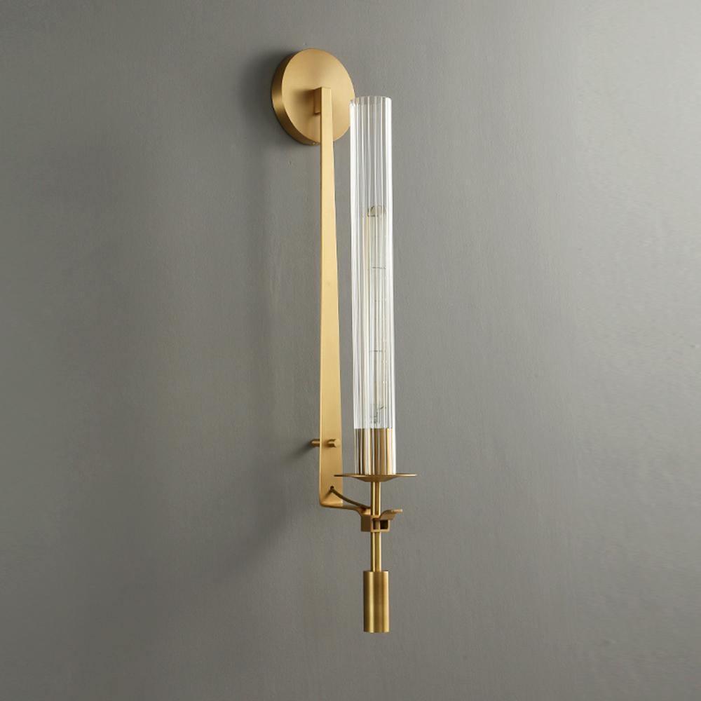 Wall Sconce, Solid Brass, Ribbed Clear Glass, E27, French Classicism