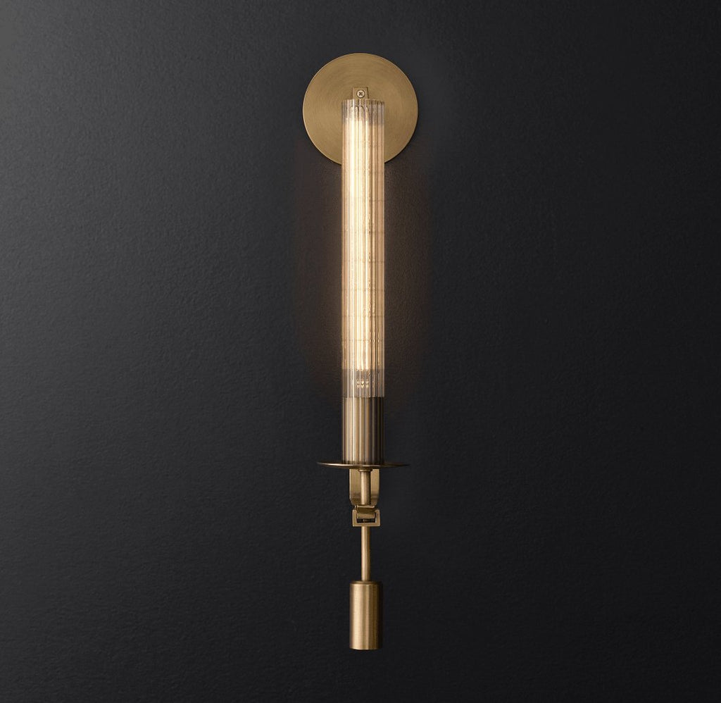 Wall Sconce, Solid Brass, Ribbed Clear Glass, E27, French Classicism