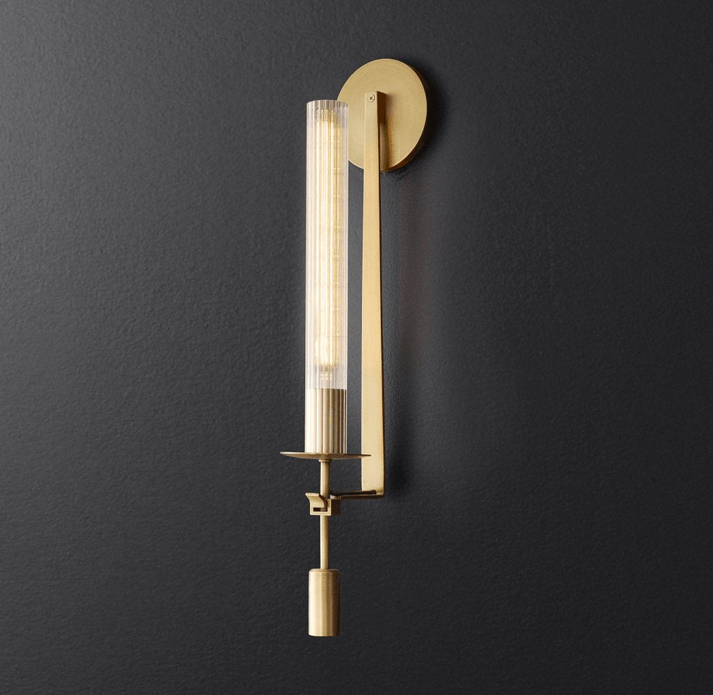 Wall Sconce, Solid Brass, Ribbed Clear Glass, E27, French Classicism