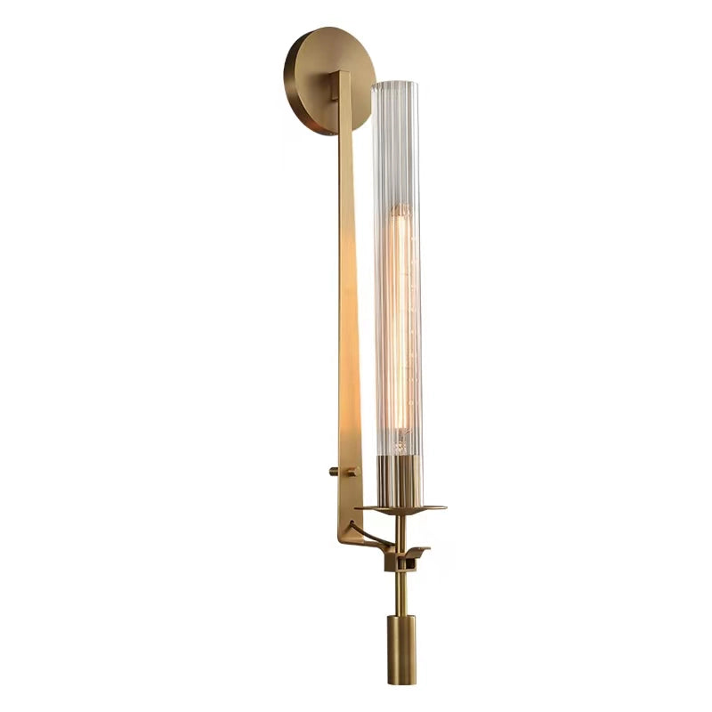 Wall Sconce, Solid Brass, Ribbed Clear Glass, E27, French Classicism