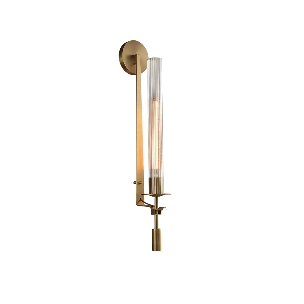 Wall Sconce, Solid Brass, Ribbed Clear Glass, E27, French Classicism
