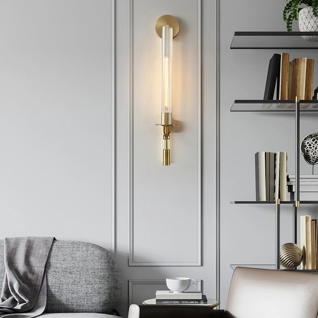 Wall Sconce, Solid Brass, Ribbed Clear Glass, E27, French Classicism