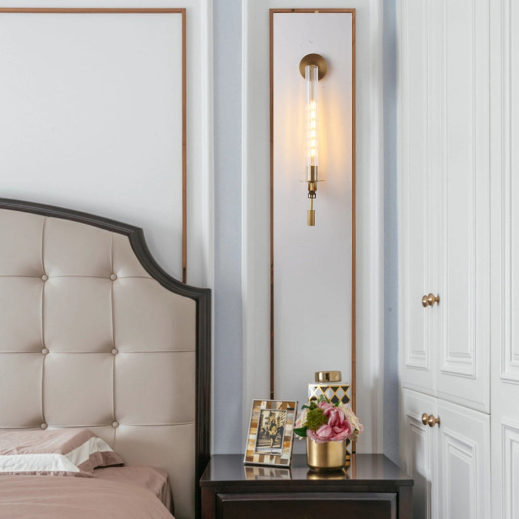 Wall Sconce, Solid Brass, Ribbed Clear Glass, E27, French Classicism