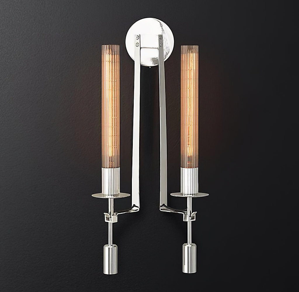 Wall Sconce, Solid Brass, Ribbed Clear Glass, E27, French Classicism