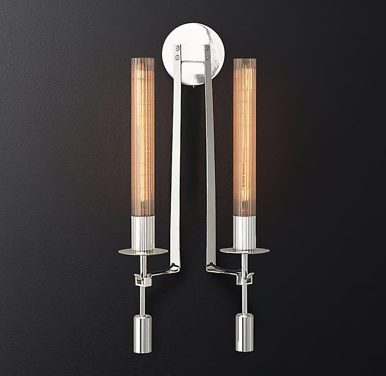 Wall Sconce, Solid Brass, Ribbed Clear Glass, E27, French Classicism