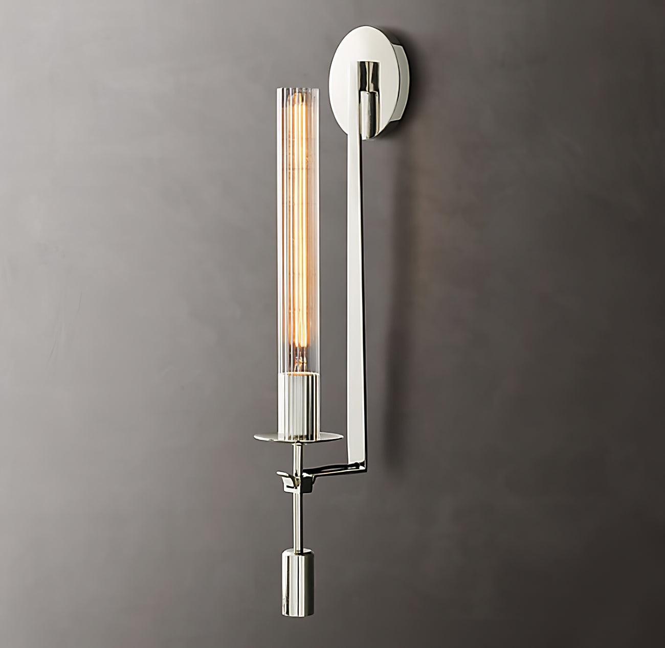 Wall Sconce, Solid Brass, Ribbed Clear Glass, E27, French Classicism