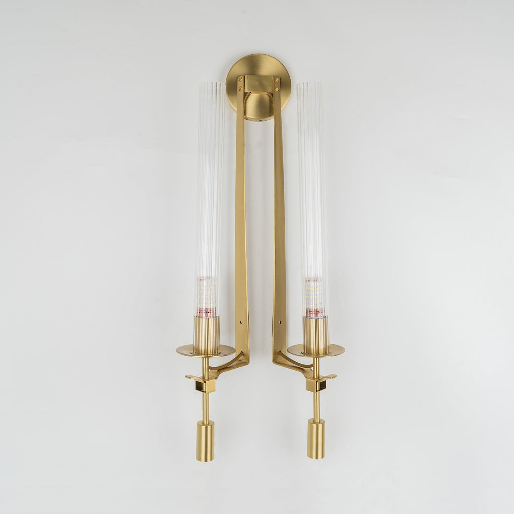 Wall Sconce, Solid Brass, Ribbed Clear Glass, E27, French Classicism