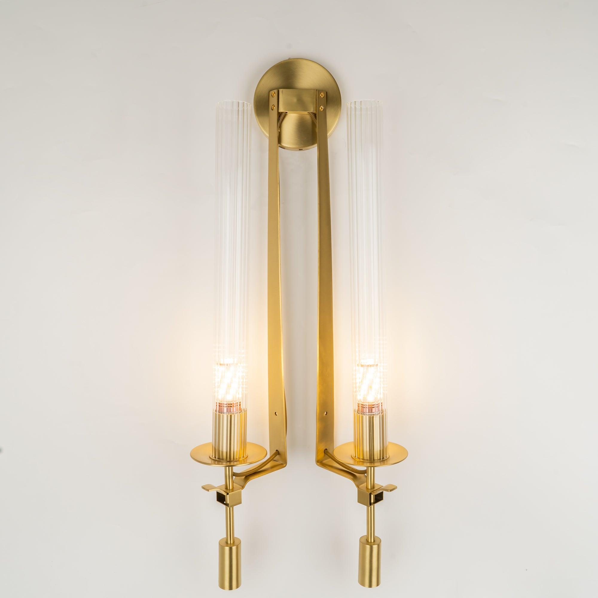 Wall Sconce, Solid Brass, Ribbed Clear Glass, E27, French Classicism