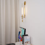 Wall Sconce, Solid Brass, Ribbed Clear Glass, E27, French Classicism