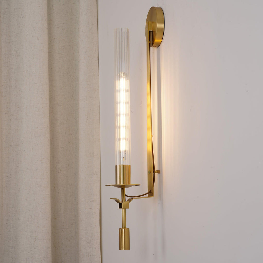 Wall Sconce, Solid Brass, Ribbed Clear Glass, E27, French Classicism