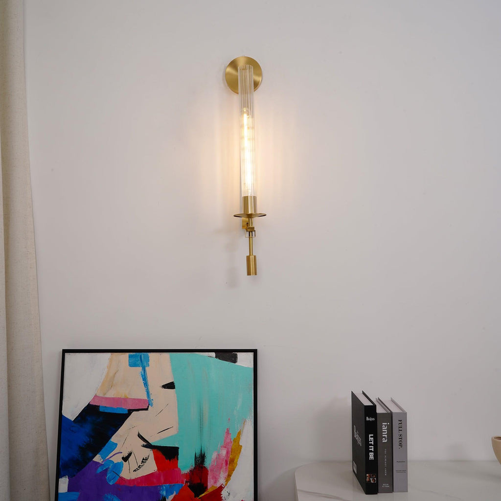 Wall Sconce, Solid Brass, Ribbed Clear Glass, E27, French Classicism