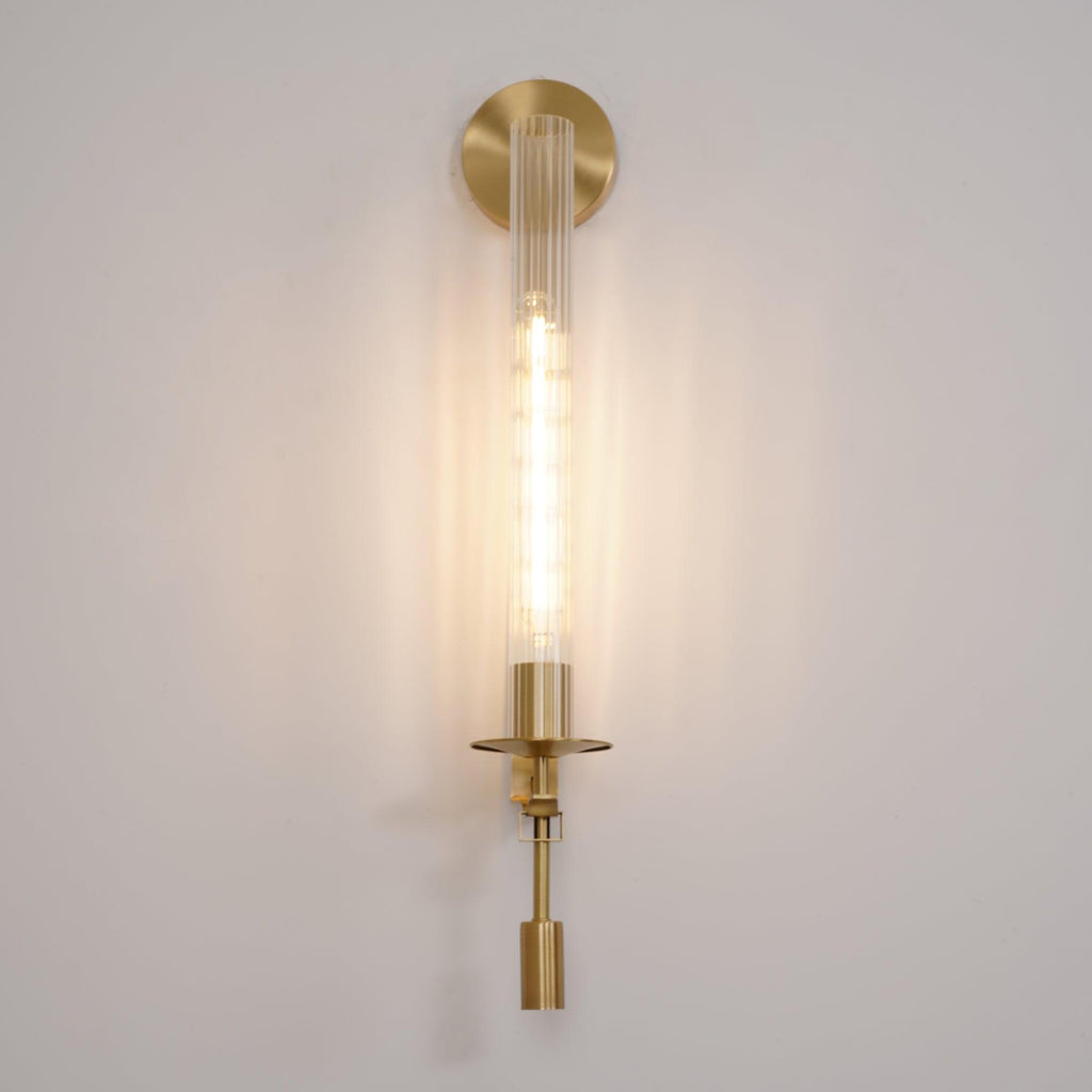 Wall Sconce, Solid Brass, Ribbed Clear Glass, E27, French Classicism