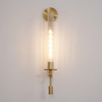 Wall Sconce, Solid Brass, Ribbed Clear Glass, E27, French Classicism