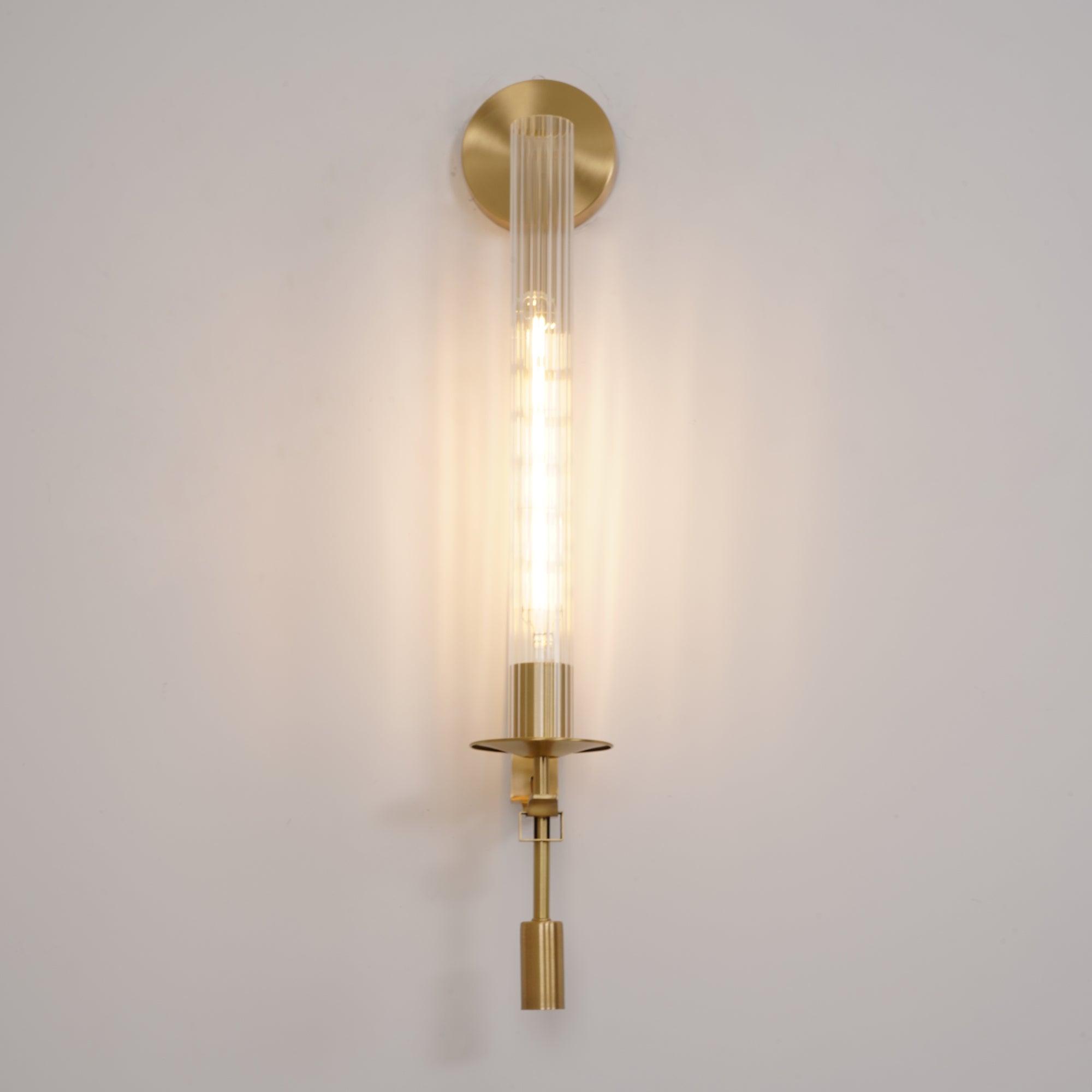 Wall Sconce, Solid Brass, Ribbed Clear Glass, E27, French Classicism