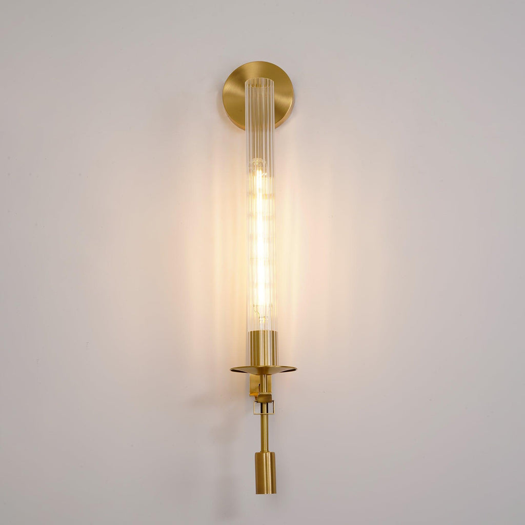 Wall Sconce, Solid Brass, Ribbed Clear Glass, E27, French Classicism