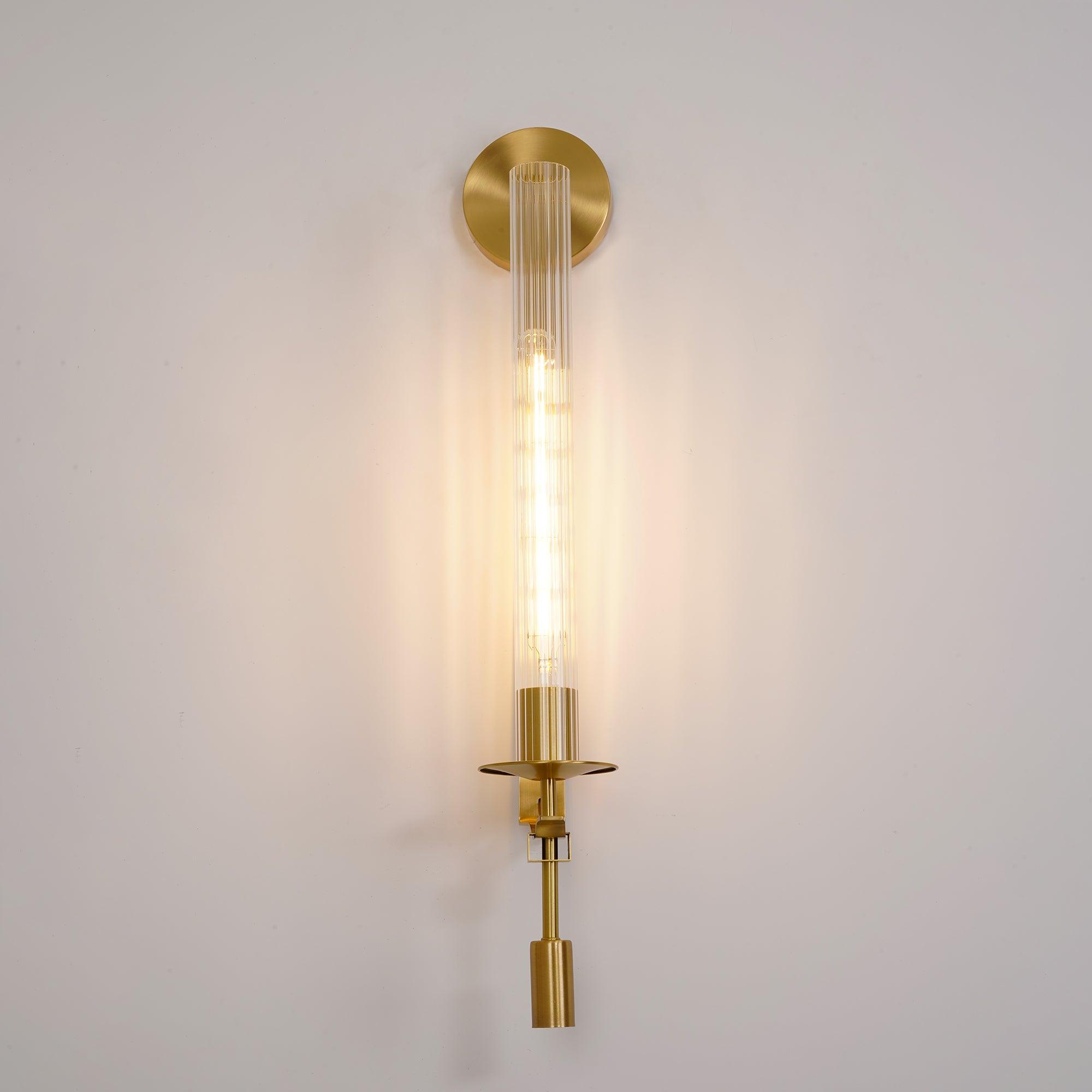 Wall Sconce, Solid Brass, Ribbed Clear Glass, E27, French Classicism