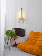 Wall Sconce, Solid Brass, Ribbed Clear Glass, E27, French Classicism