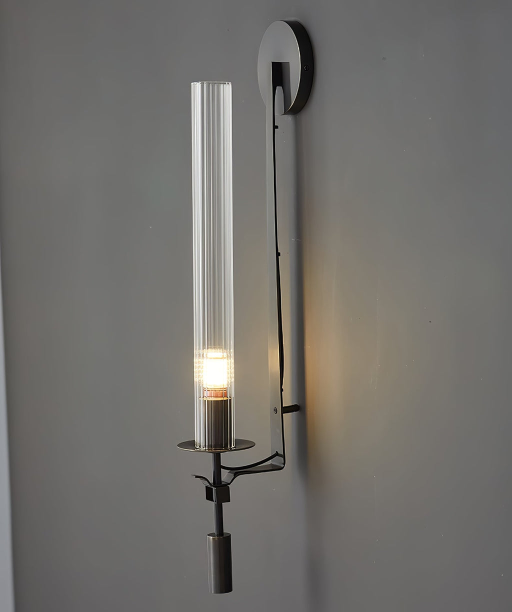 Wall Sconce, Solid Brass, Ribbed Clear Glass, E27, French Classicism