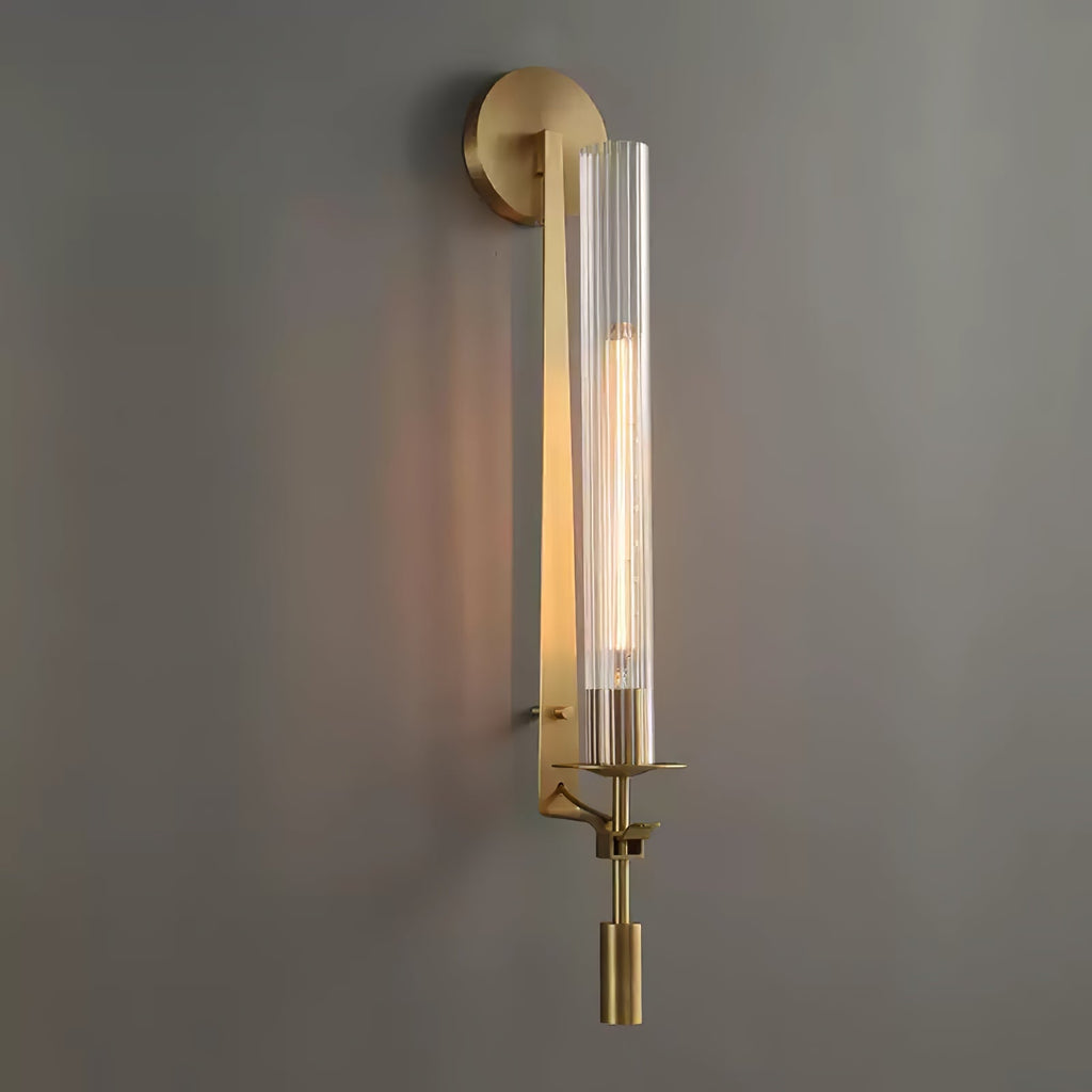 Wall Sconce, Solid Brass, Ribbed Clear Glass, E27, French Classicism