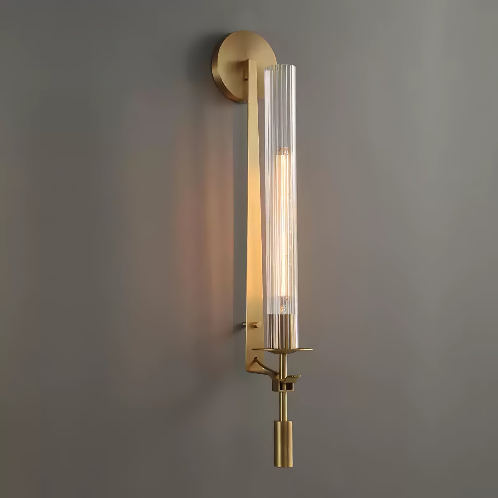 Wall Sconce, Solid Brass, Ribbed Clear Glass, E27, French Classicism