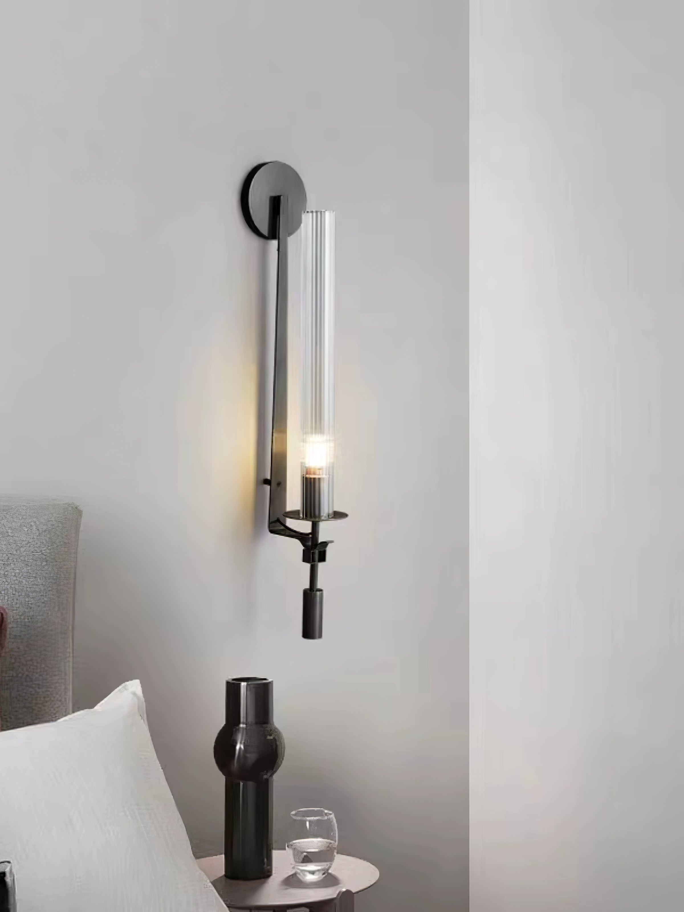 Wall Sconce, Solid Brass, Ribbed Clear Glass, E27, French Classicism