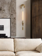 Wall Sconce, Solid Brass, Ribbed Clear Glass, E27, French Classicism