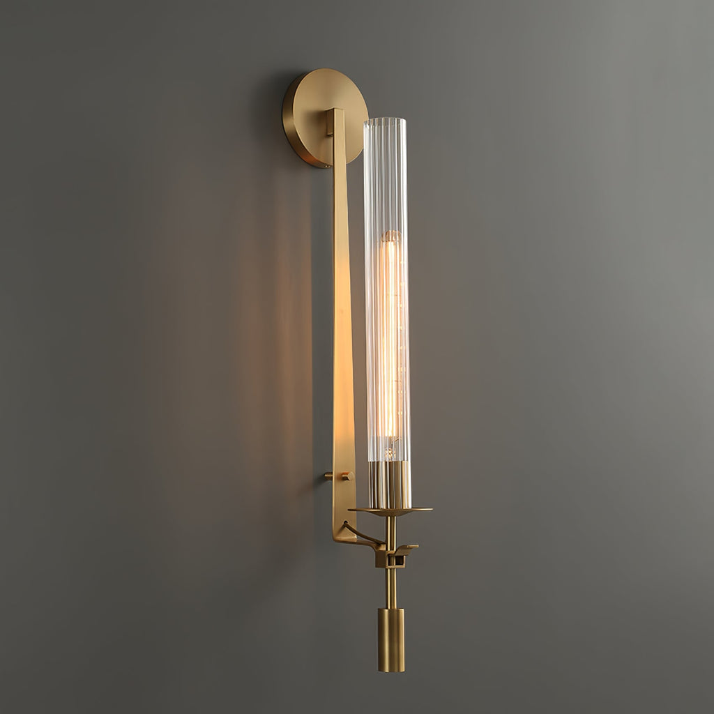 Wall Sconce, Solid Brass, Ribbed Clear Glass, E27, French Classicism