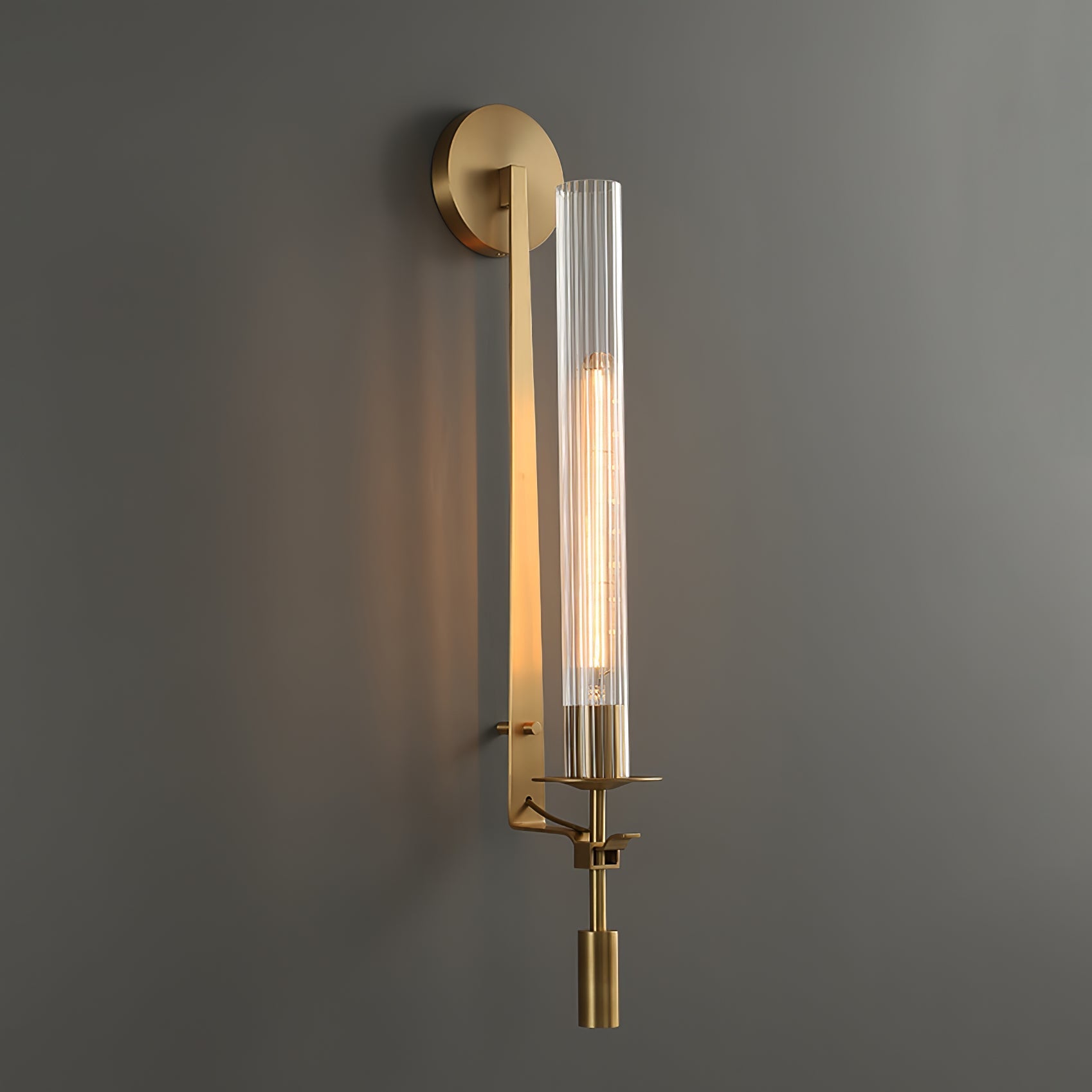Wall Sconce, Solid Brass, Ribbed Clear Glass, E27, French Classicism