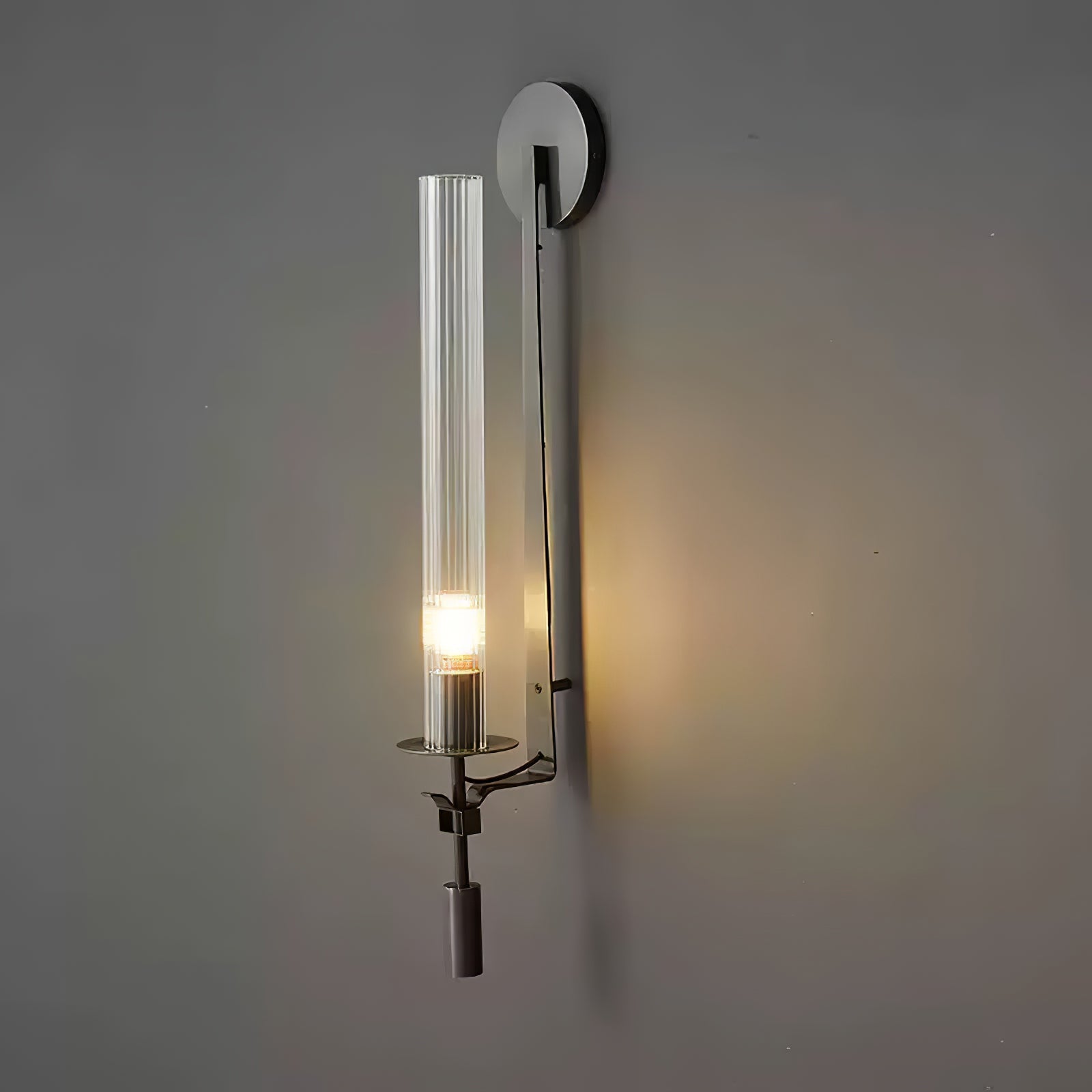 Wall Sconce, Solid Brass, Ribbed Clear Glass, E27, French Classicism