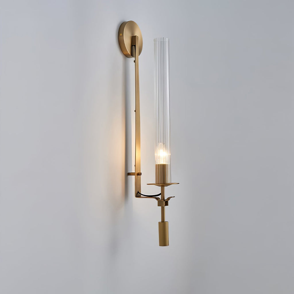 Wall Sconce, Solid Brass, Ribbed Clear Glass, E27, French Classicism