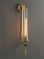 Wall Sconce, Solid Brass, Ribbed Clear Glass, E27, French Classicism