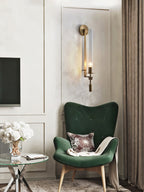 Wall Sconce, Solid Brass, Ribbed Clear Glass, E27, French Classicism