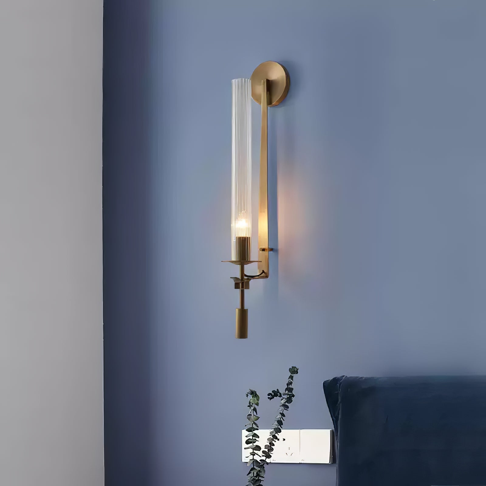 Wall Sconce, Solid Brass, Ribbed Clear Glass, E27, French Classicism