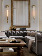 Wall Sconce, Solid Brass, Ribbed Clear Glass, E27, French Classicism
