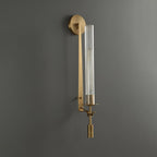 Wall Sconce, Solid Brass, Ribbed Clear Glass, E27, French Classicism
