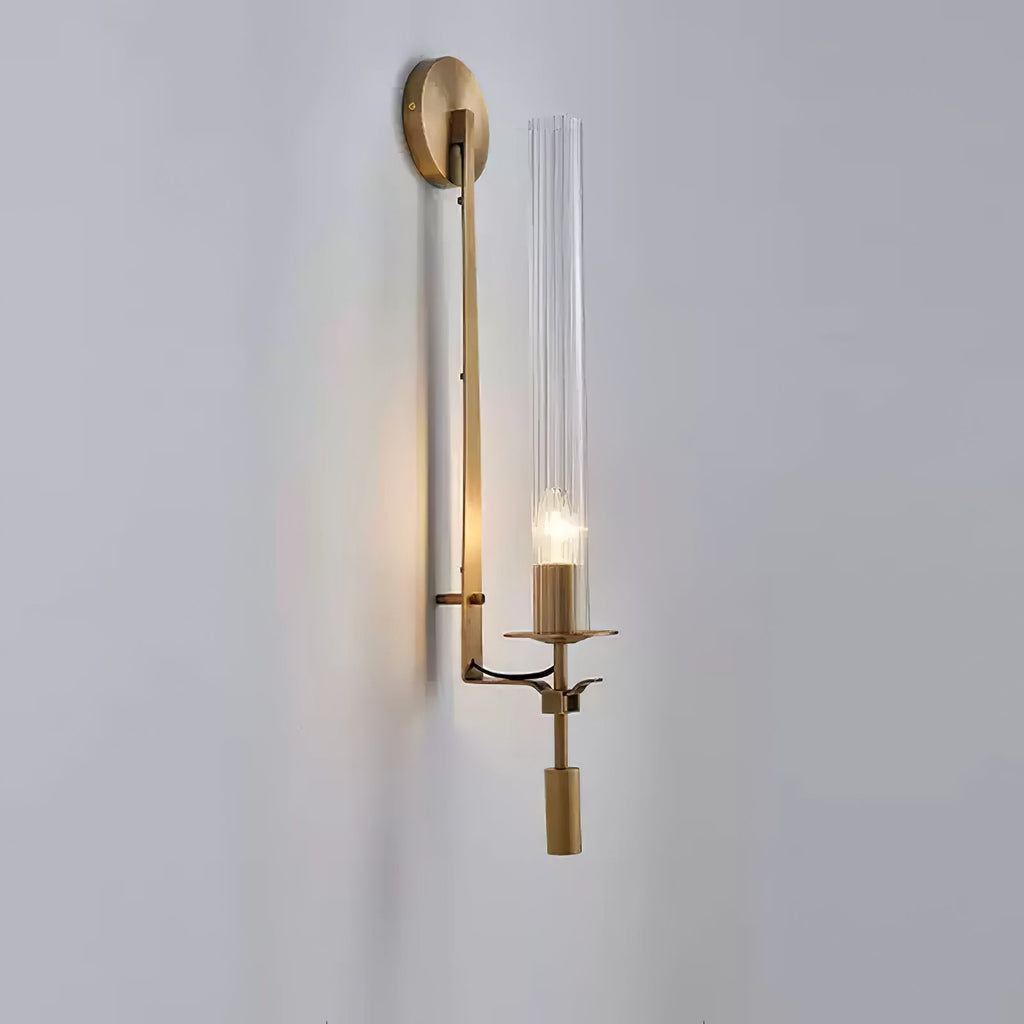 Wall Sconce, Solid Brass, Ribbed Clear Glass, E27, French Classicism