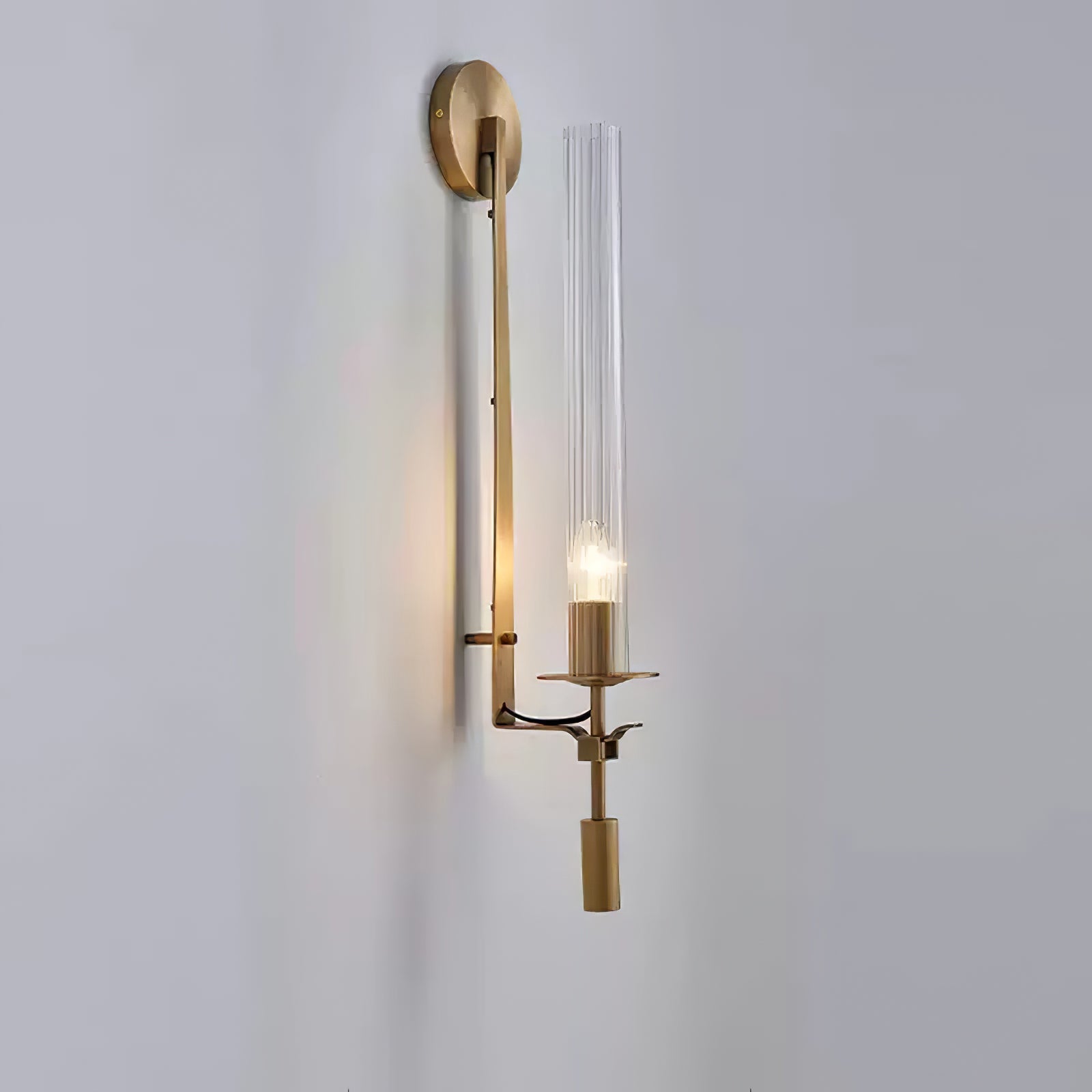 Wall Sconce, Solid Brass, Ribbed Clear Glass, E27, French Classicism