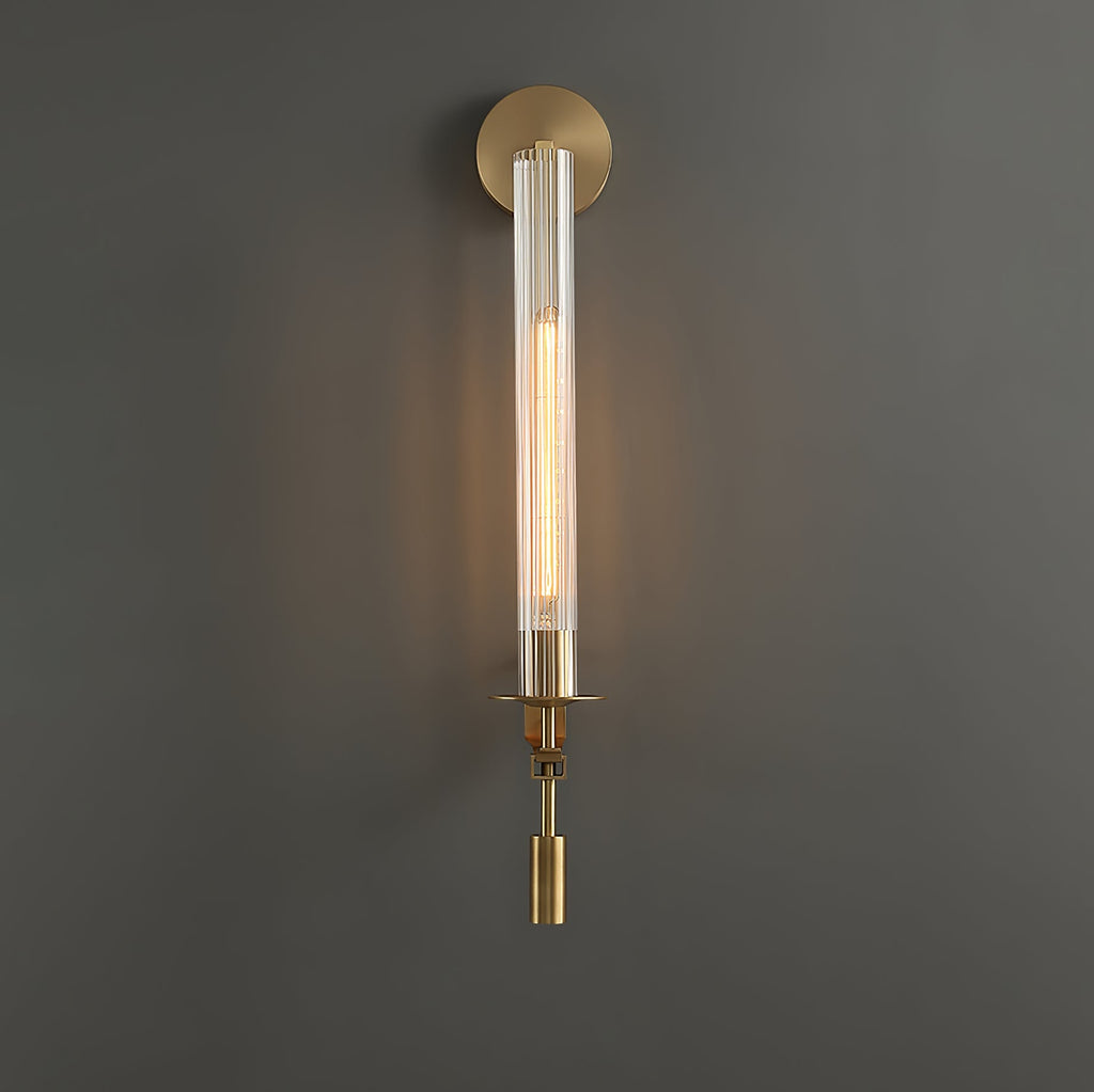 Wall Sconce, Solid Brass, Ribbed Clear Glass, E27, French Classicism